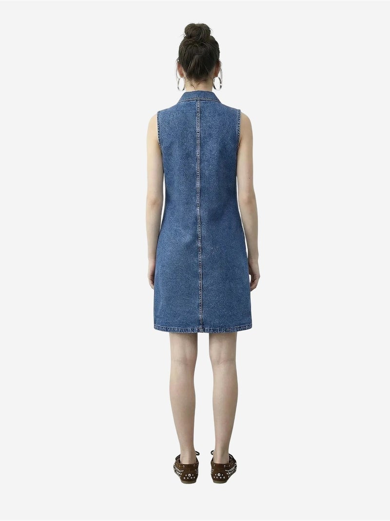 Vestido vaquero midi con cuello de camisa y bolsillo lucci Azul zafiro - Kiabi