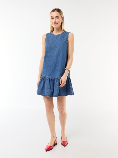 Vestido vaquero sin mangas con volantes - Kiabi