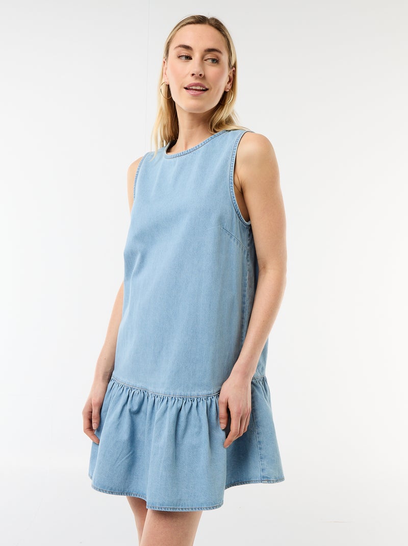 Vestido vaquero sin mangas con volantes Azul - Kiabi