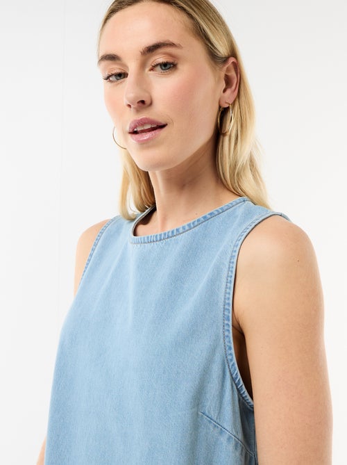 Vestido vaquero sin mangas con volantes - Kiabi