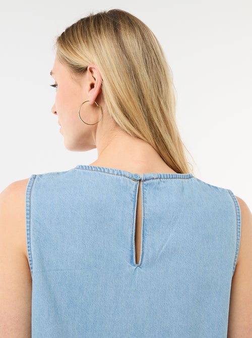 Vestido vaquero sin mangas con volantes - Kiabi