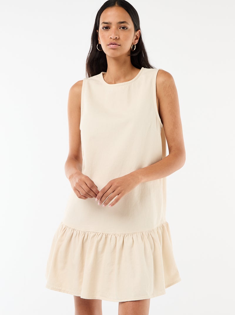 Vestido vaquero sin mangas con volantes Blanco - Kiabi