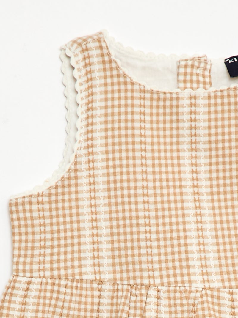 Vestido vichy de gasa de algodón Marron - Kiabi