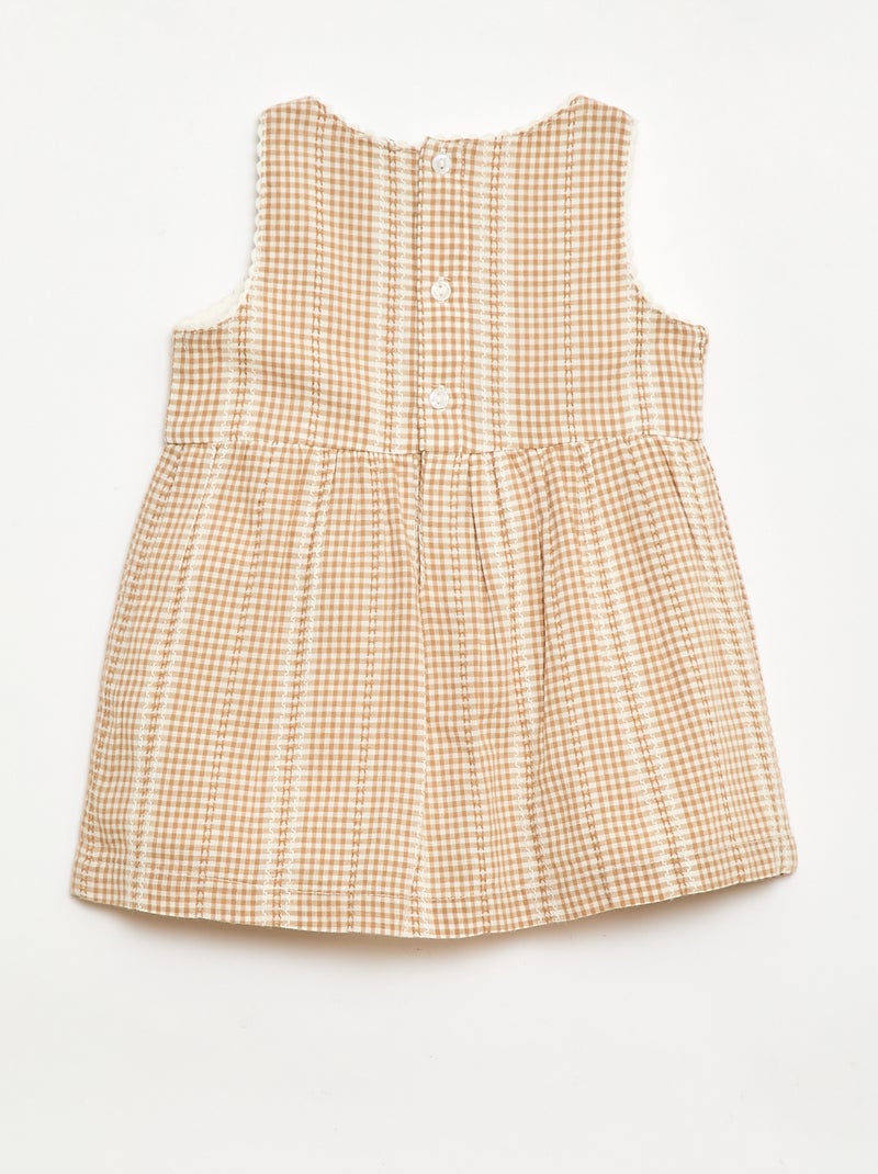 Vestido vichy de gasa de algodón Marron - Kiabi