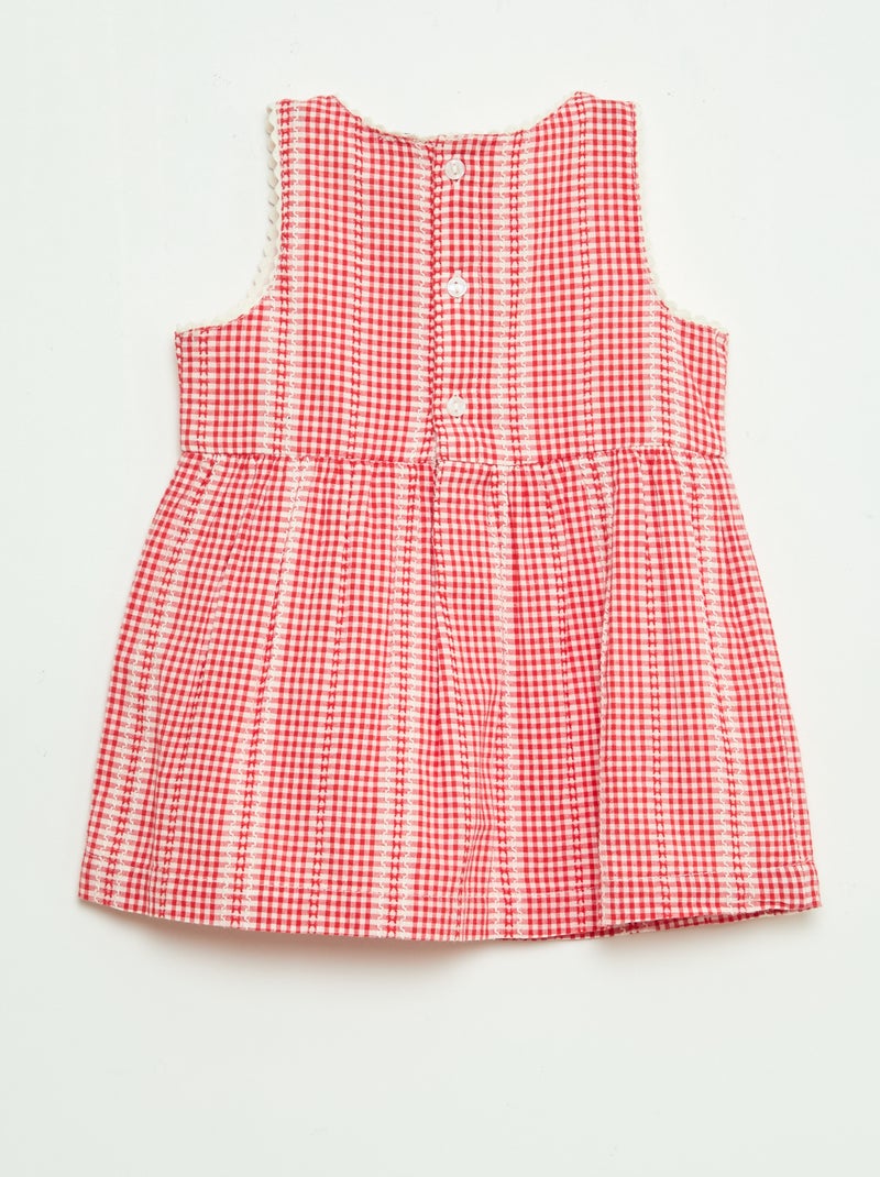 Vestido vichy de gasa de algodón Rojo - Kiabi