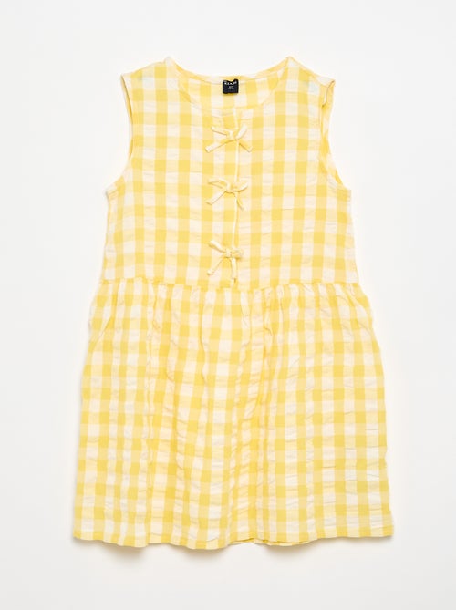 Vestido vichy de manga corta con lazo + coletero - Kiabi