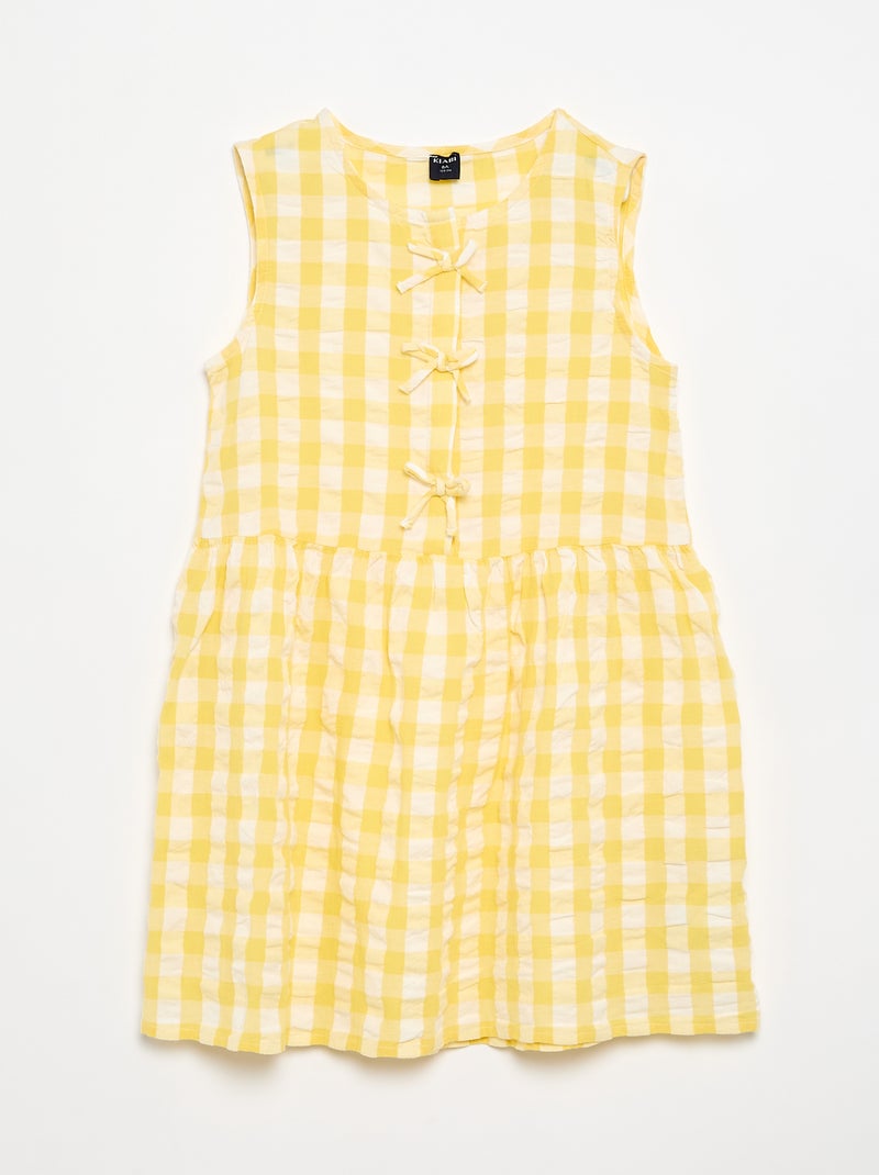 Vestido vichy de manga corta con lazo + coletero Amarillo - Kiabi