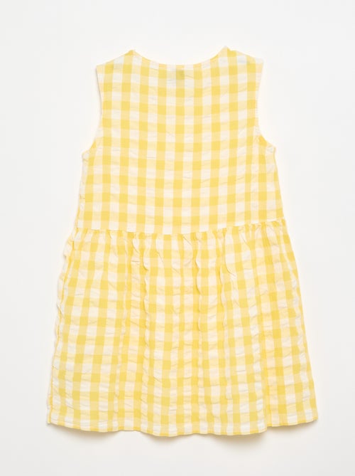 Vestido vichy de manga corta con lazo + coletero - Kiabi