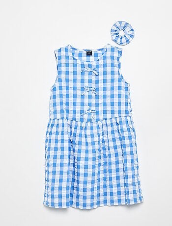 Vestido vichy de manga corta con lazo + coletero