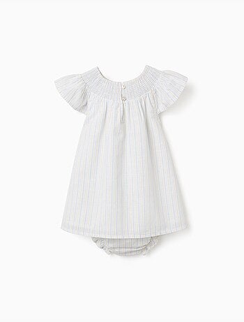 Vestido y cubrepañal de algodón a rayas B&S