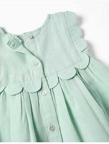 Vestido y cubrepañal en algodón y lino
