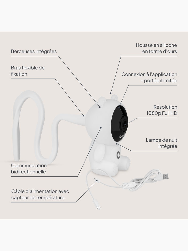 Vigilabebés con vídeo lionelo babyline 2.0 - wifi - audio bidireccional - visión nocturna Blanco Verde Negro - Kiabi