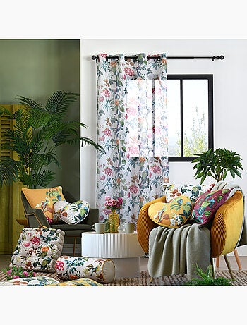 Visillo con estampado de hojas y pájaro
