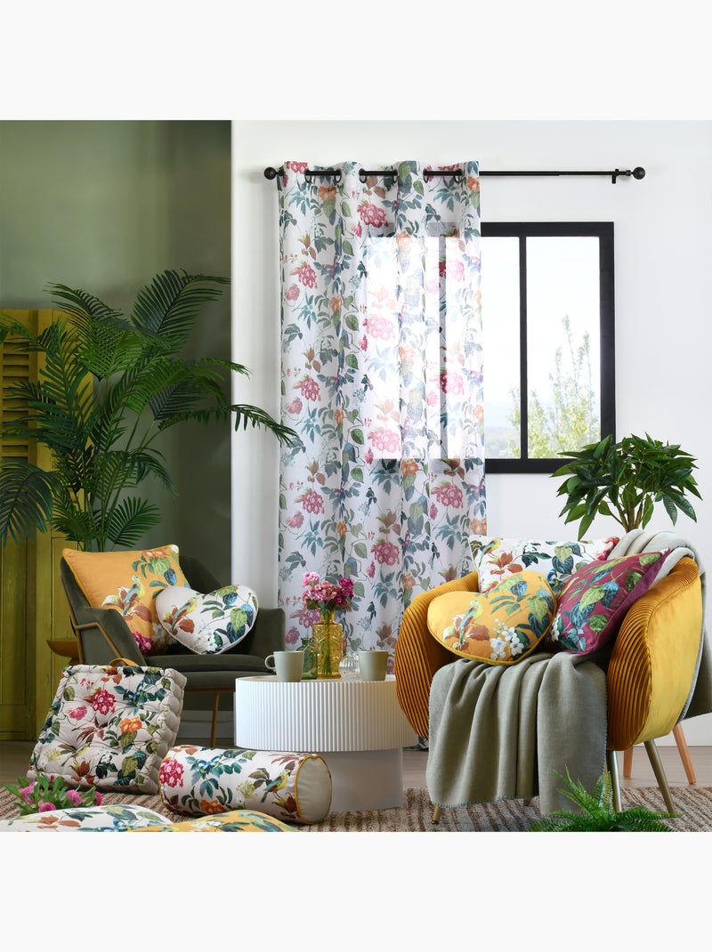 Visillo con estampado de hojas y pájaro Verde oscuro - Kiabi