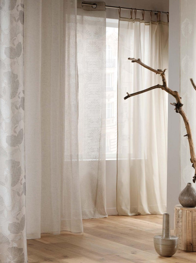 Visillo con ojales con efecto lino impreso Beige claro - Kiabi