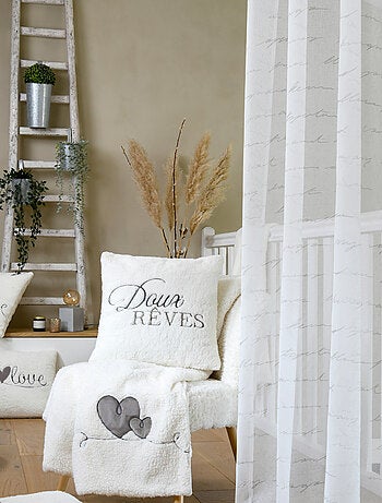 Visillo con ojales estampado con texto