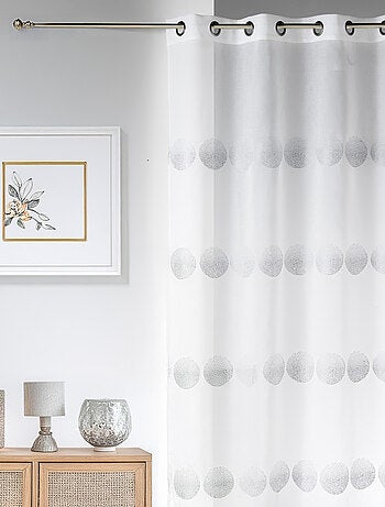 Visillo en estameña bordado rayas horizontales con lunares