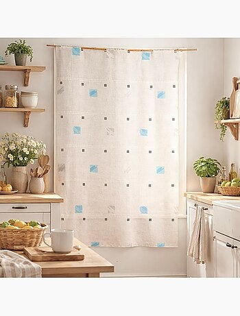 Visillo modulable bordado con cuadrados coloridos