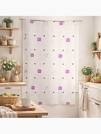 Visillo modulable bordado con cuadrados coloridos