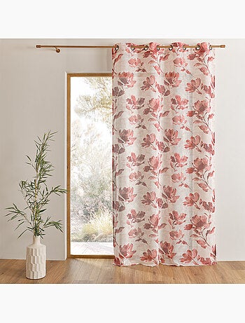 Visillo poli-lino estampado con motivo floral y ojales