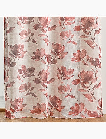 Visillo poli-lino estampado con motivo floral y ojales