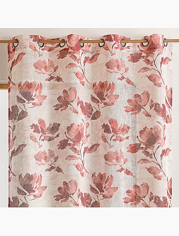 Visillo poli-lino estampado con motivo floral y ojales