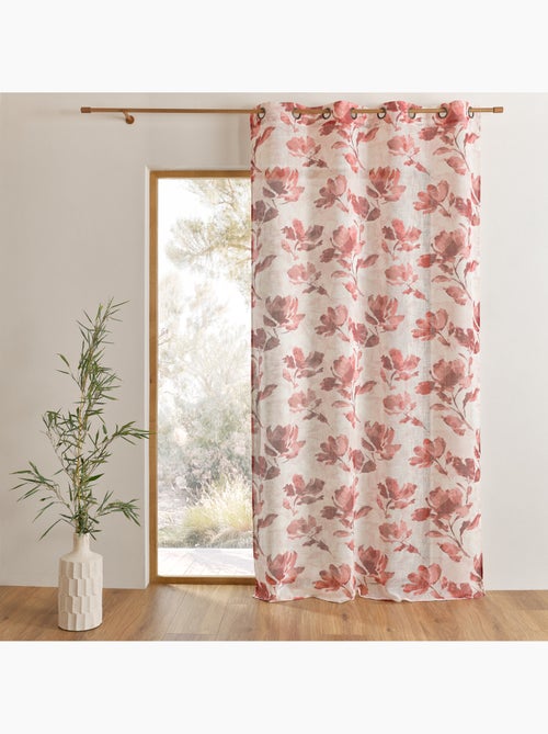 Visillo poli-lino estampado con motivo floral y ojales - Kiabi