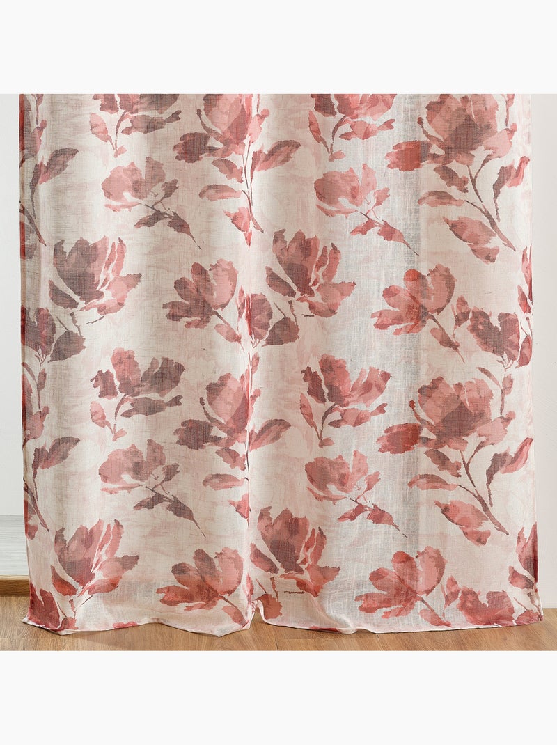 Visillo poli-lino estampado con motivo floral y ojales Burdeos - Kiabi