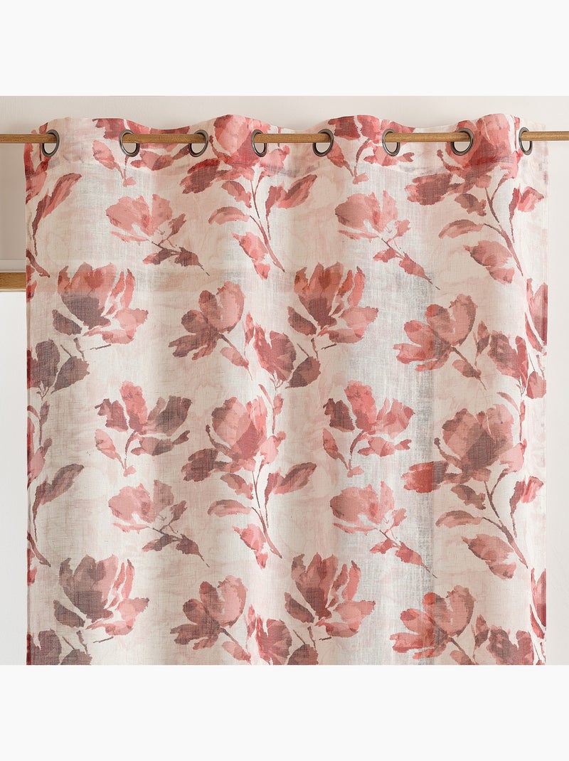 Visillo poli-lino estampado con motivo floral y ojales Burdeos - Kiabi