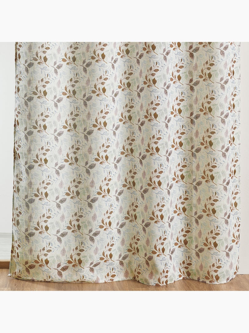 Visillo polylino estampado con motivo de follaje y ojales Marrón - Kiabi