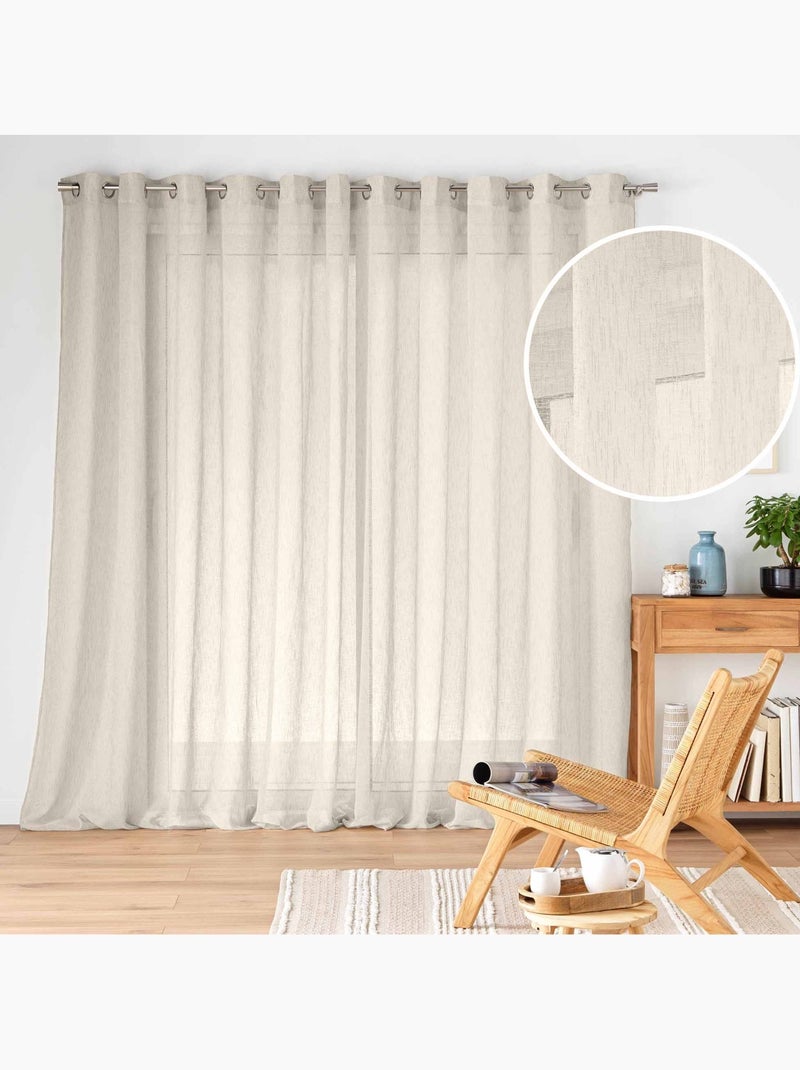 Visillos anchos con efecto de lino tejido Beige claro - Kiabi