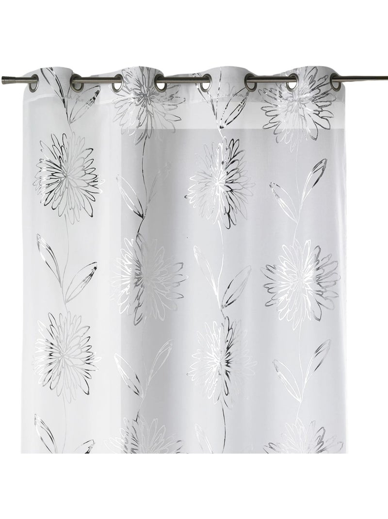 Voile etamine claro con estampado metálico "Flower Blanco - Kiabi
