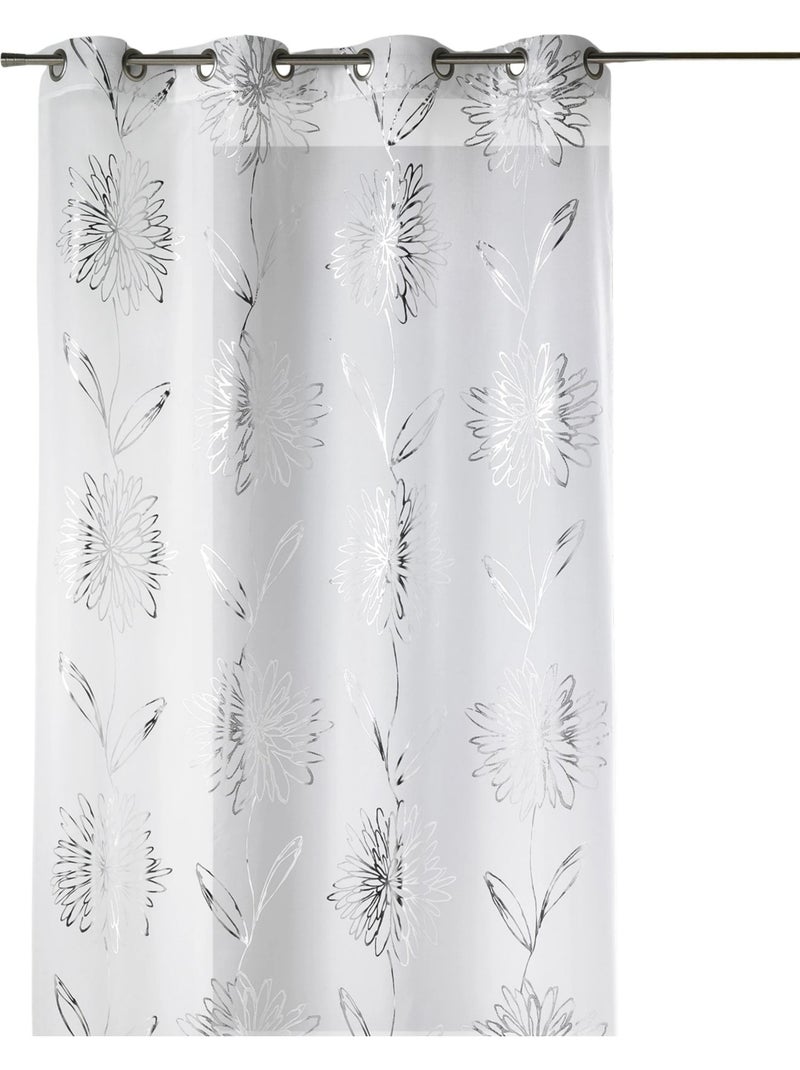 Voile etamine claro con estampado metálico "Flower Blanco - Kiabi