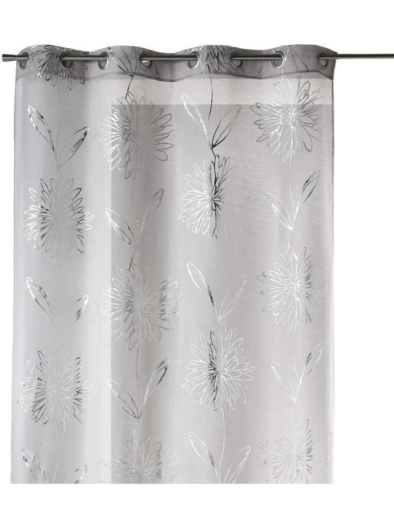 Voile etamine claro con estampado metálico "Flower Gris claro - Kiabi