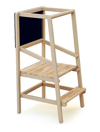 WEBABY - Torre de aprendizaje/observación con pizarra para niños madera - Haya Cruda/Gris grafito