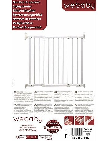 WEBABY - Barrera de seguridad bebés en acero - Blanco - 108 x 4 x 75 cm