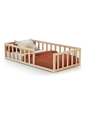 WEBABY - Cama infantil a ras de suelo madera - Haya Cruda - 70 x 140 - 144 x 75 x 35 cm
