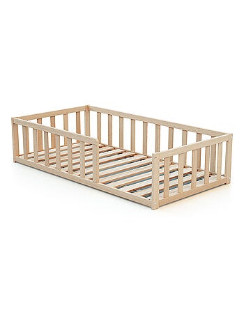WEBABY - Cama infantil a ras de suelo madera - Haya Cruda - 70 x 140 - 144 x 75 x 35 cm
