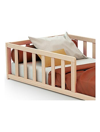 WEBABY - Cama infantil a ras de suelo madera - Haya Cruda - 70 x 140 - 144 x 75 x 35 cm
