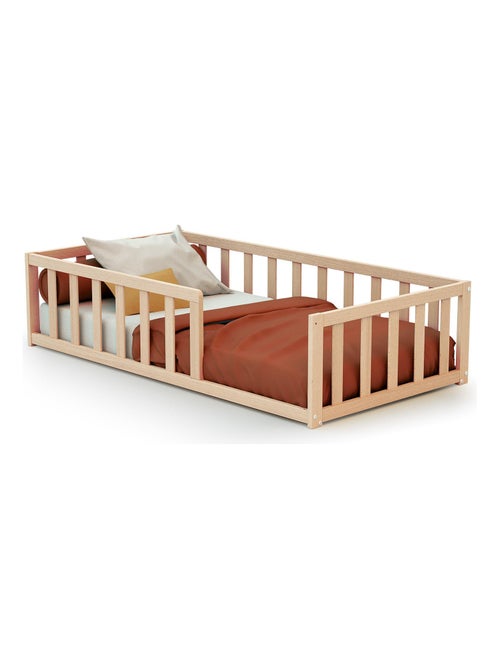 WEBABY - Cama infantil a ras de suelo madera - Haya Cruda - 70 x 140 - 144 x 75 x 35 cm - Kiabi