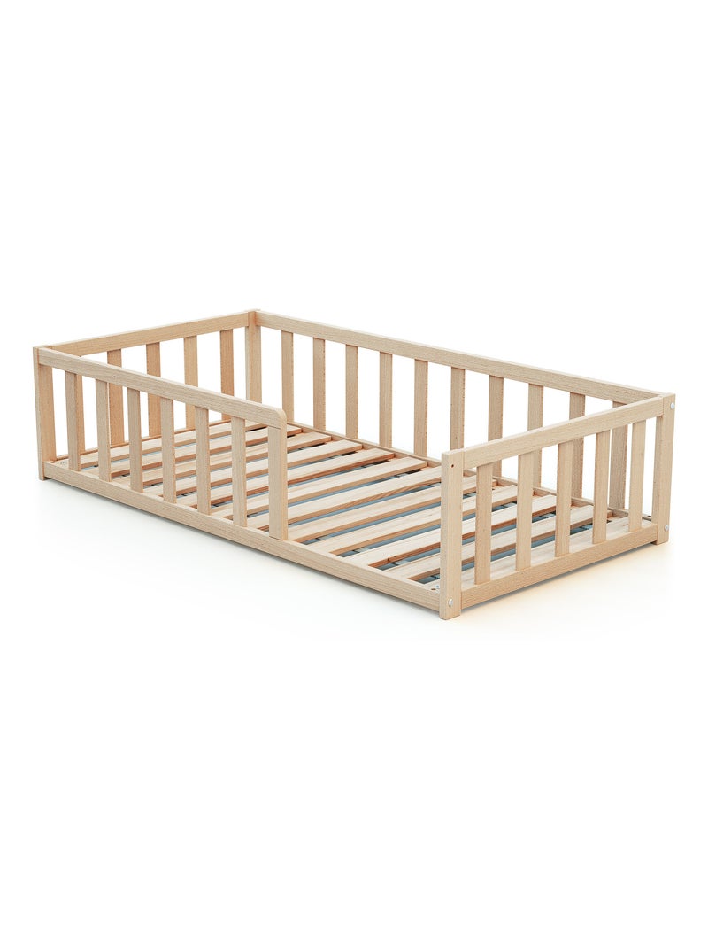 WEBABY - Cama infantil a ras de suelo madera - Haya Cruda - 70 x 140 - 144 x 75 x 35 cm Marrón avellana - Kiabi