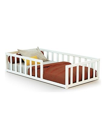 Webaby - cama infantil en el suelo madera - blanco - 70 x 140 - 144 x 75 x 35 cm