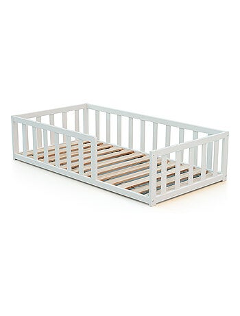 Webaby - cama infantil en el suelo madera - blanco - 70 x 140 - 144 x 75 x 35 cm