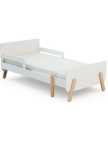 WEBABY - Cama infantil extensible de madera 80x140-165-190 PIRATE con colchón - Blanco