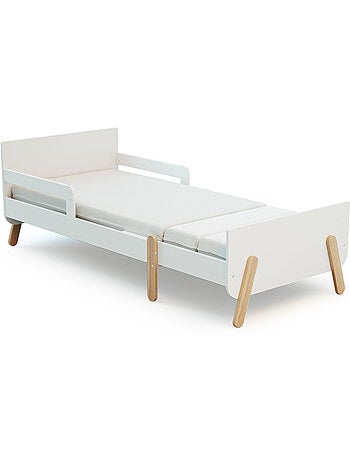 WEBABY - Cama infantil extensible de madera 80x140-165-190 PIRATE con colchón - Blanco