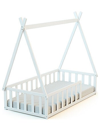 Webaby - cama tipi infantil en el suelo madera - blanco - 70 x 140 - 149 x 77 x 136 cm