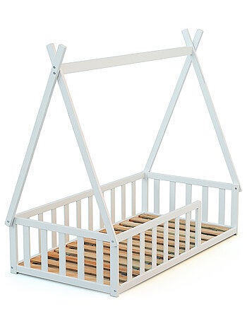 Webaby - cama tipi infantil en el suelo madera - blanco - 70 x 140 - 149 x 77 x 136 cm