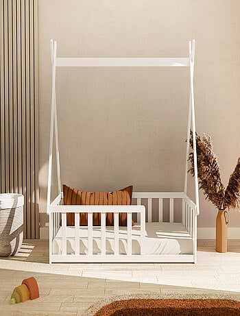 Webaby - cama tipi infantil en el suelo madera - blanco - 70 x 140 - 149 x 77 x 136 cm