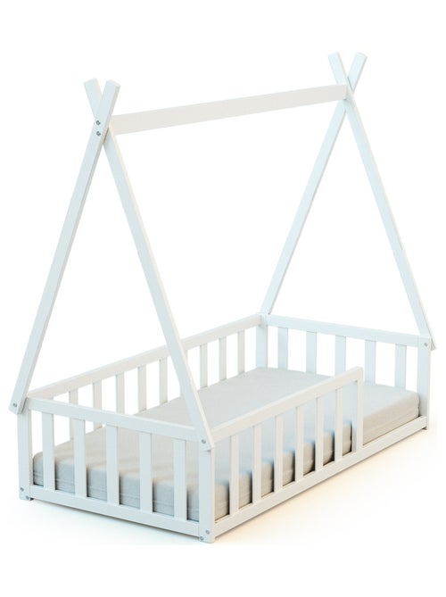Webaby - cama tipi infantil en el suelo madera - blanco - 70 x 140 - 149 x 77 x 136 cm - Kiabi