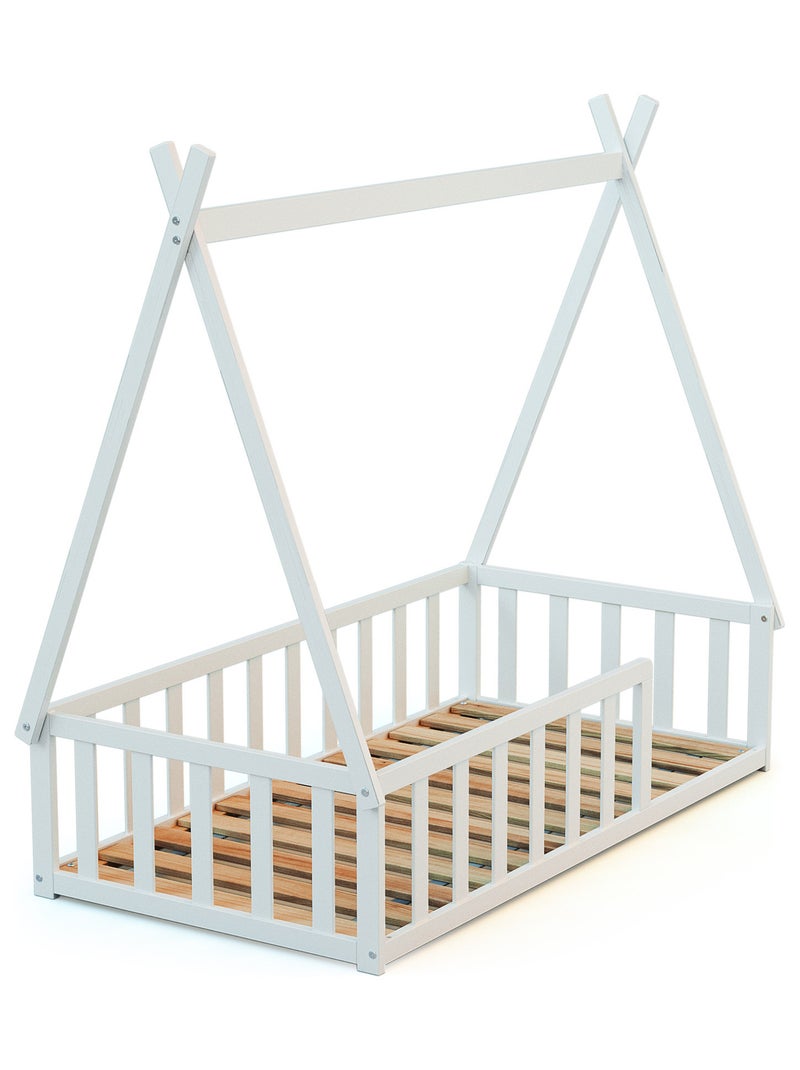 Webaby - cama tipi infantil en el suelo madera - blanco - 70 x 140 - 149 x 77 x 136 cm Blanco - Kiabi